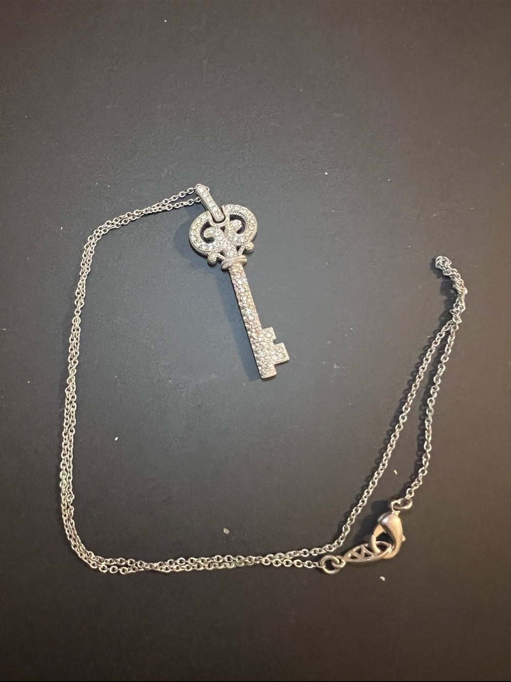 Silver Crystal Key Pendant Necklace - Unbranded